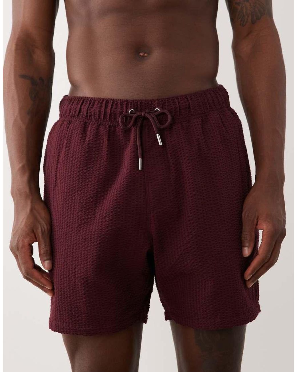 ASOS Red Seersucker Swim Shorts for men