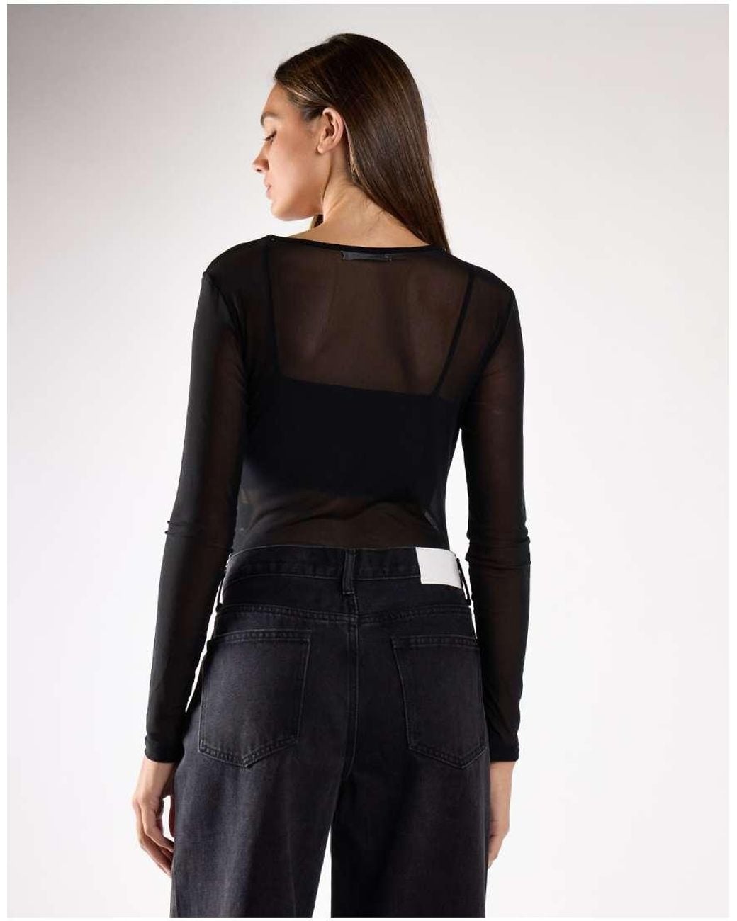 Glamorous Black Sheer Mesh Long Sleeve Bodysuit