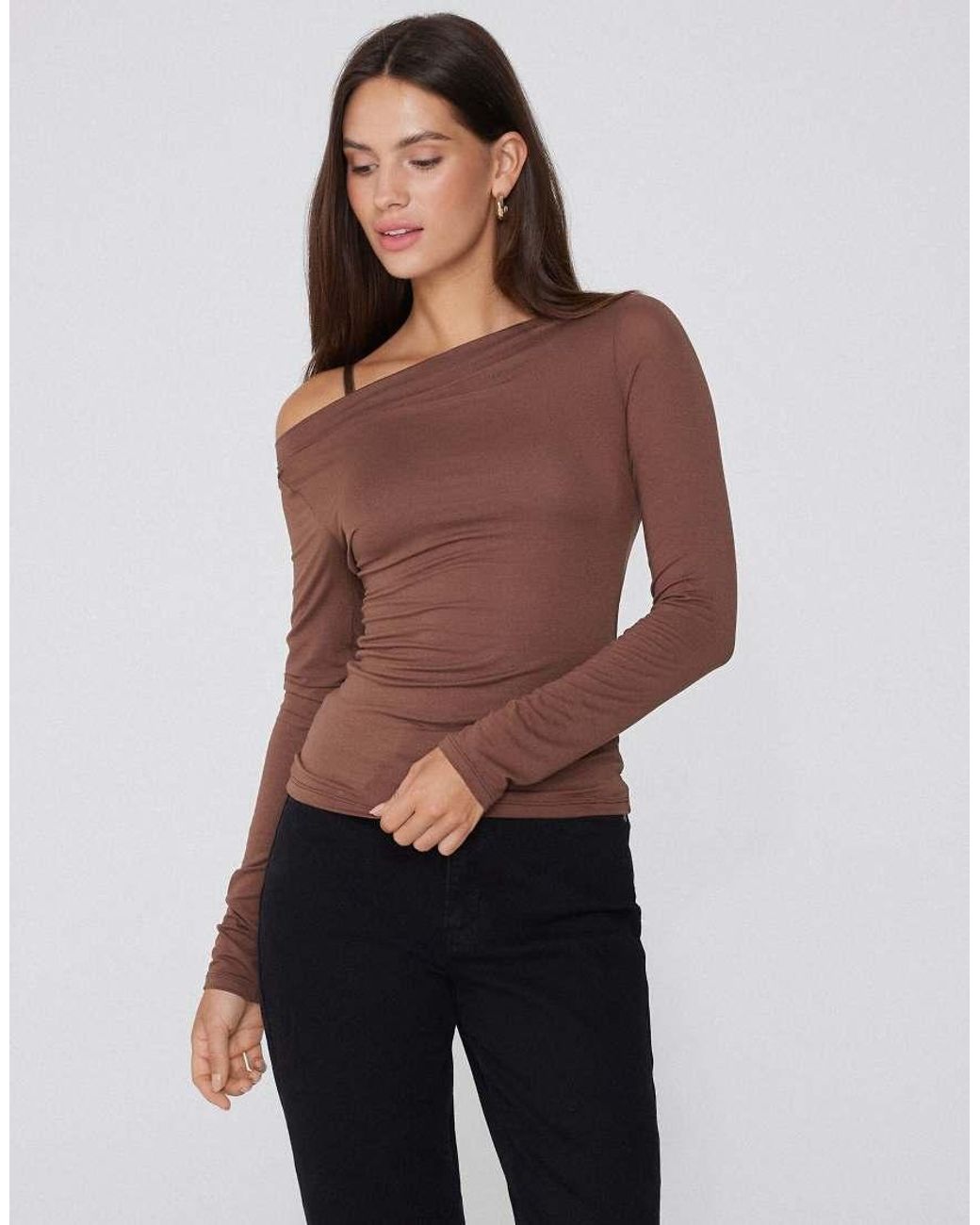 Tezenis Brown Long-Sleeved Viscose Top With Boat Neck