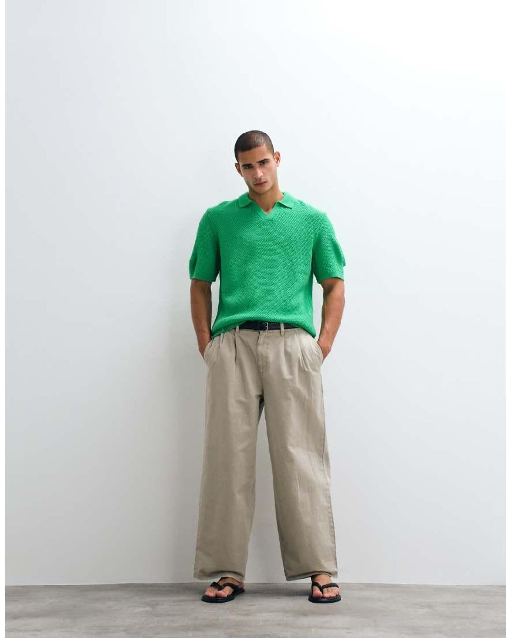 ASOS Green Relaxed Knitted Textured Notch Neck for men