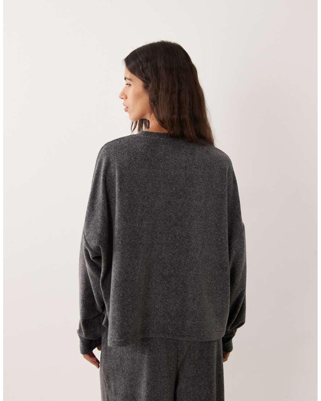 ASOS Black Lounge Mix & Match Lightweight Fleece Long Sleeve Slouch Top