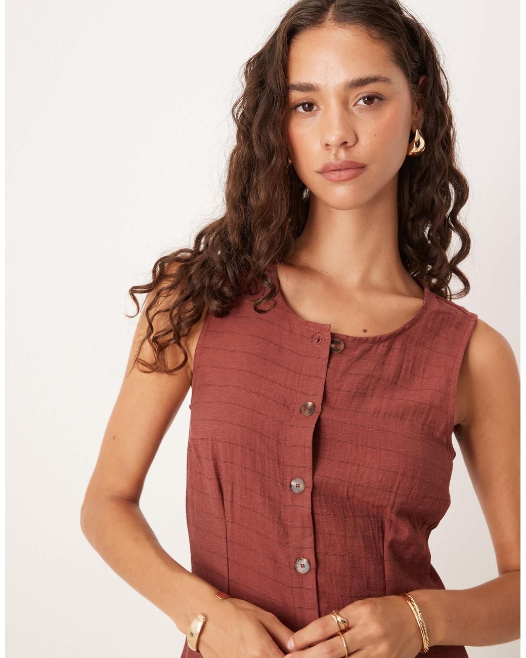 Vila Red Button Front Midi Dress