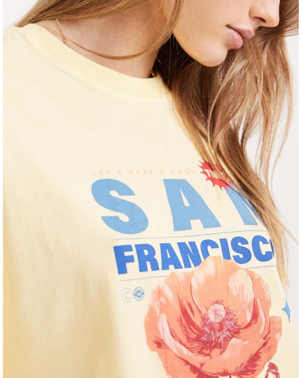 ONLY Yellow Boxy T-shirt With Flower Print