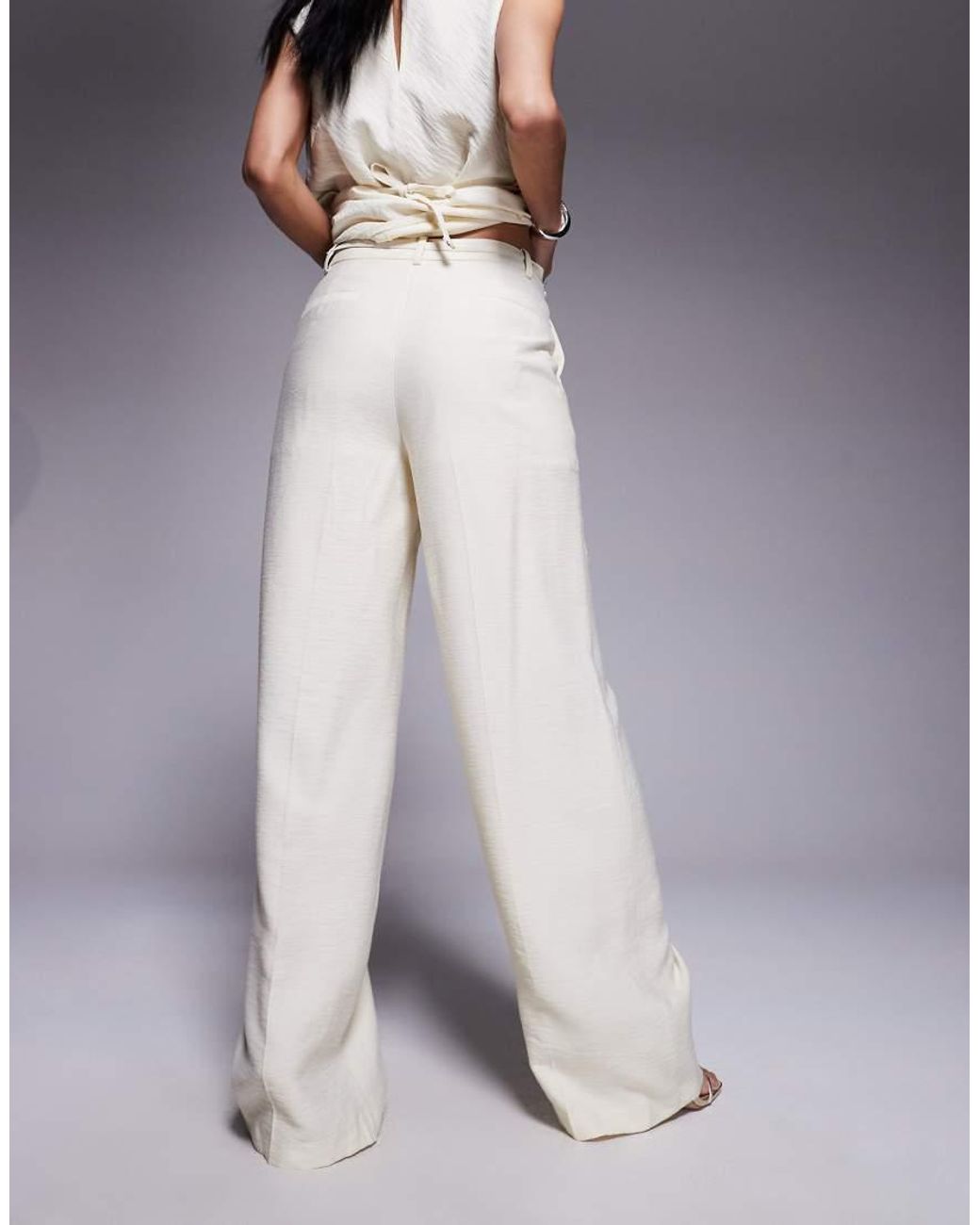 ASOS Natural Tailored Textured Belted Pants