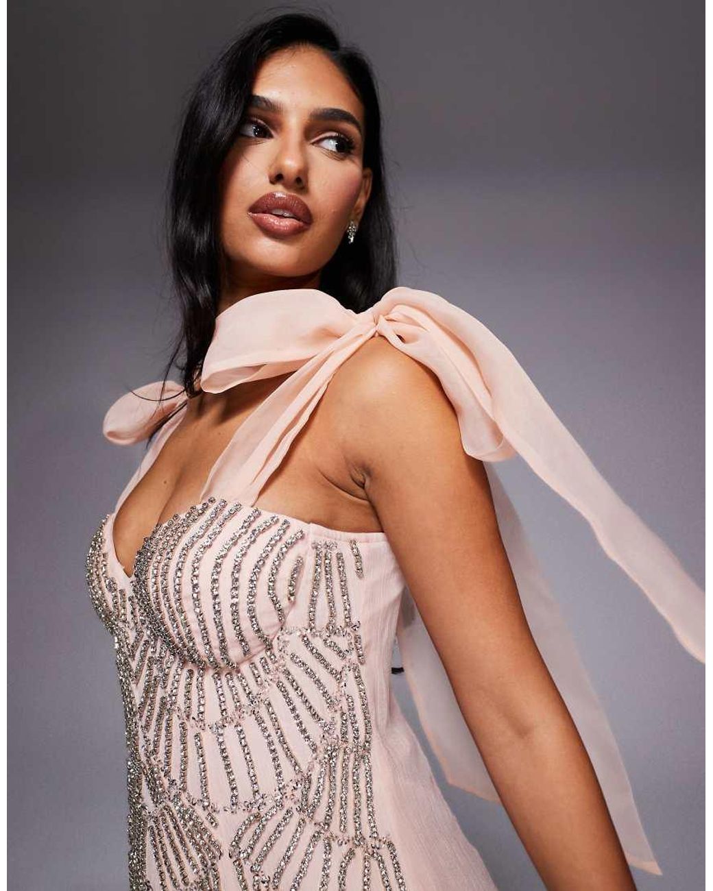 ASOS Pink Organza Tie Shoulders Embellished Mini Dress