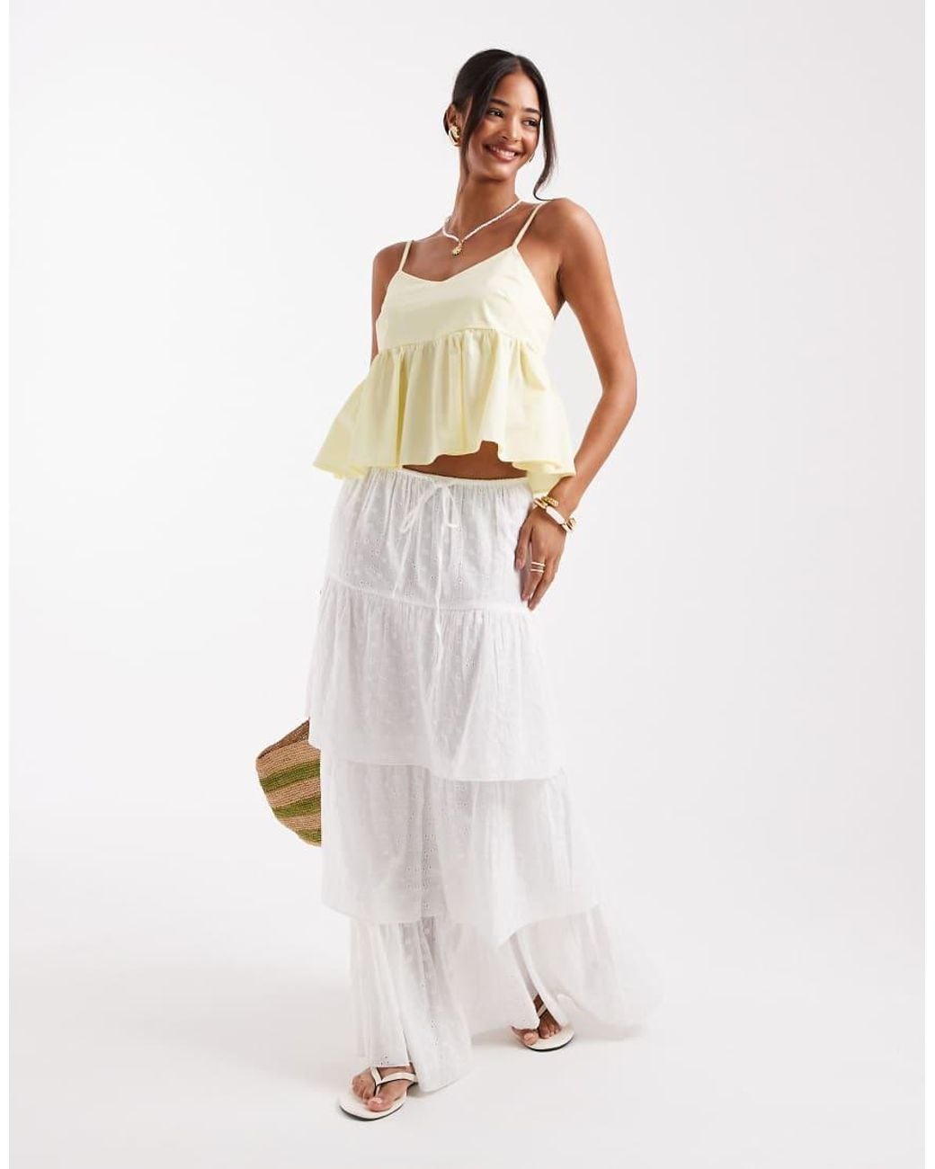 New Look White Peplum Strappy Cami Top