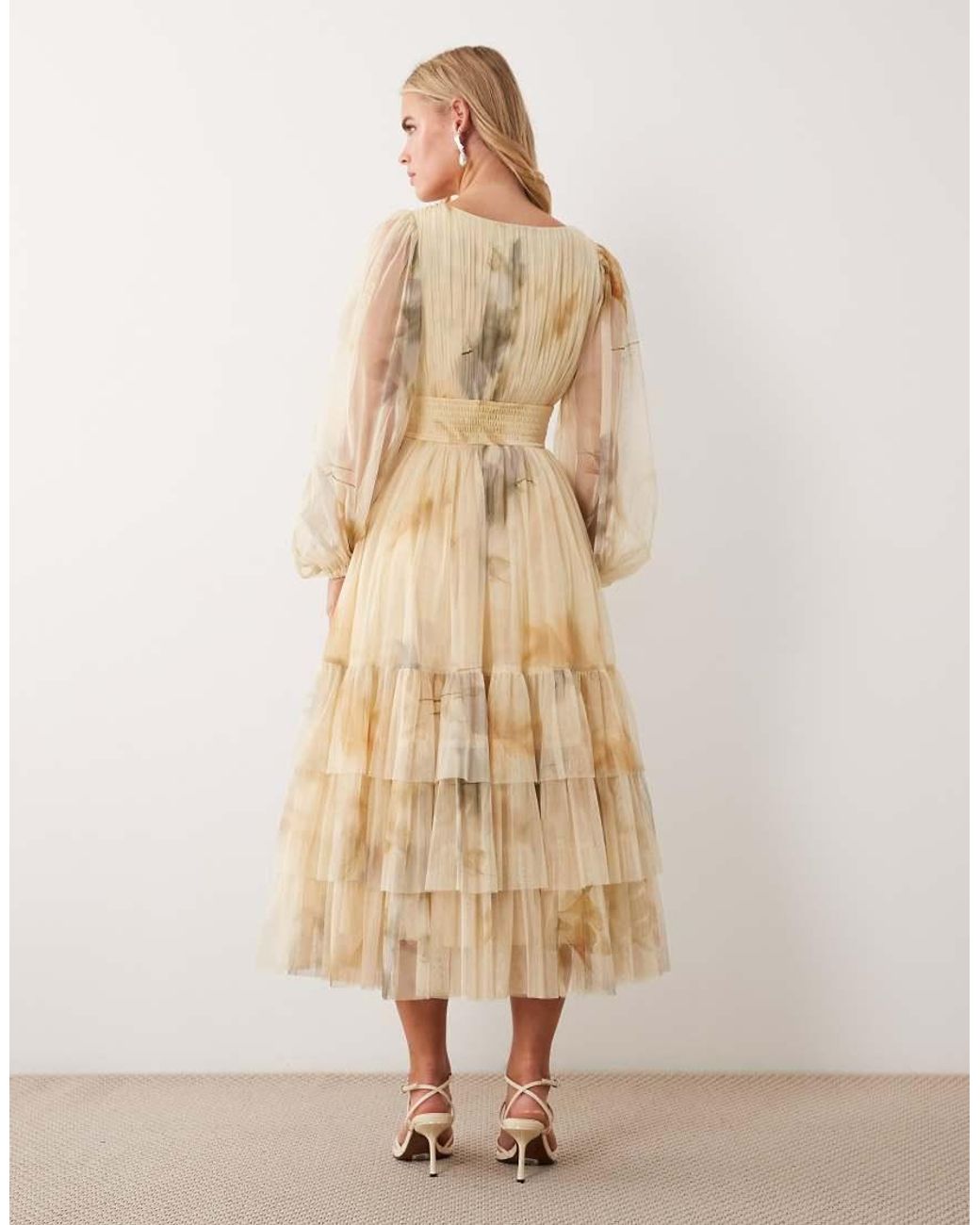 LACE & BEADS Natural Long Sleeve Maxi Dress