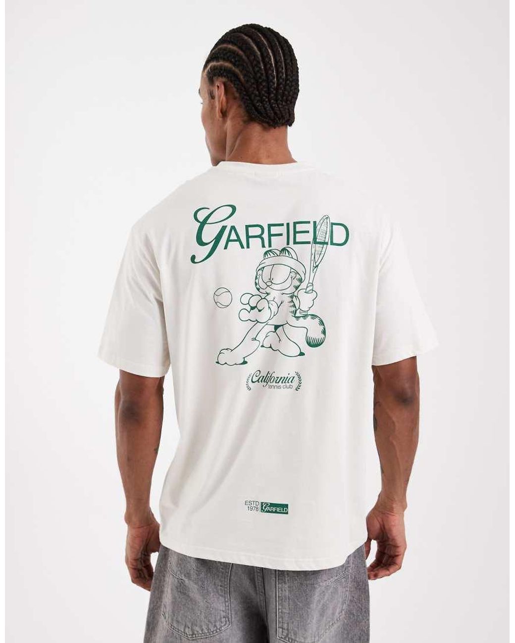 Only & Sons White Relaxed Fit T-Shirt With Garfield Back Print for men