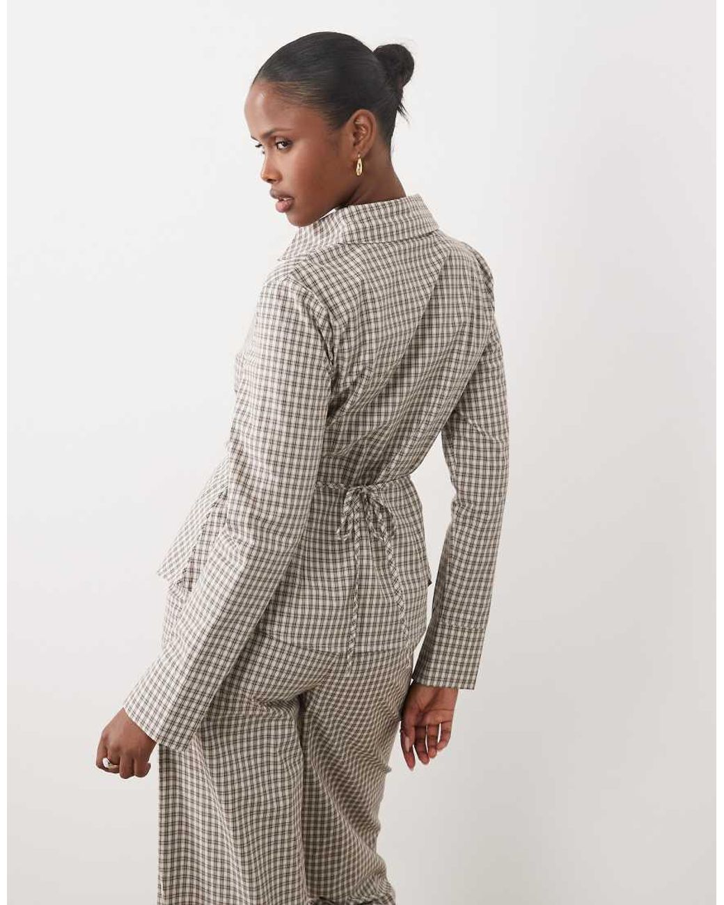 The Frolic Brown Exclusive Cinch Tie Waist Long Sleeve Shirt Co-Ord