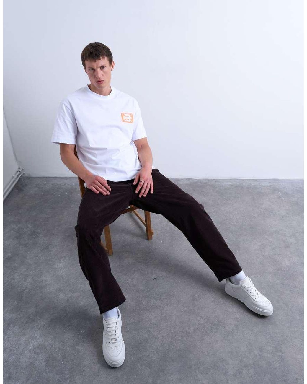 Topman White Cord Taper Leg Pants for men