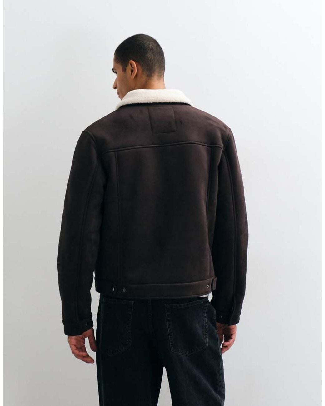 Threadbare Black Faux Suede Borg Lined Aviator Jacket for men