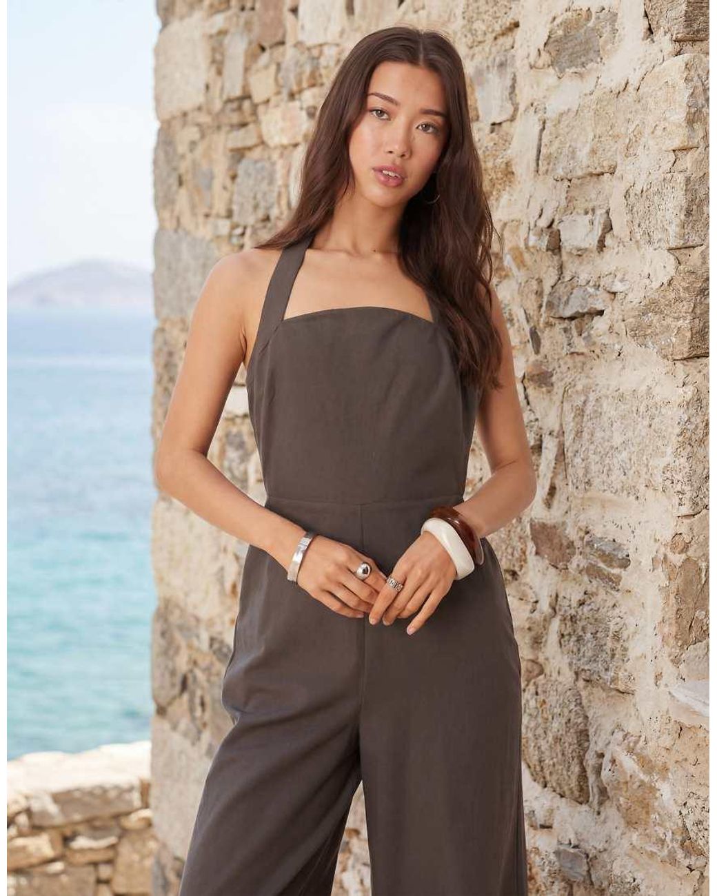 ASOS Natural Halter Neck Jumpsuit