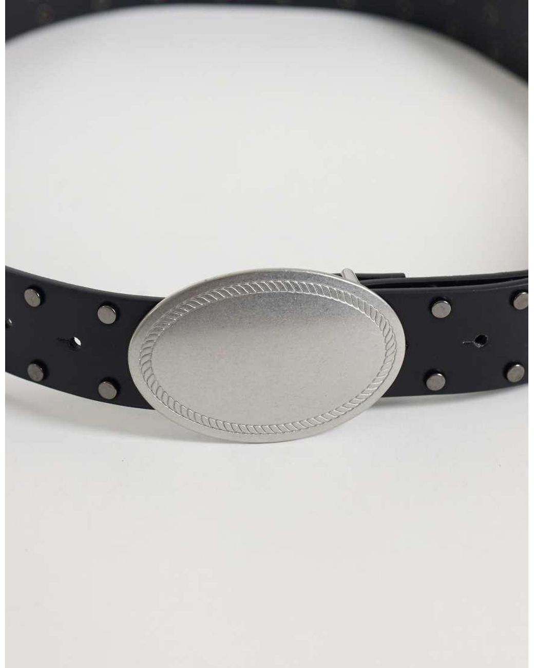ASOS Gray Western Buckle Studded Faux Leather Belt for men