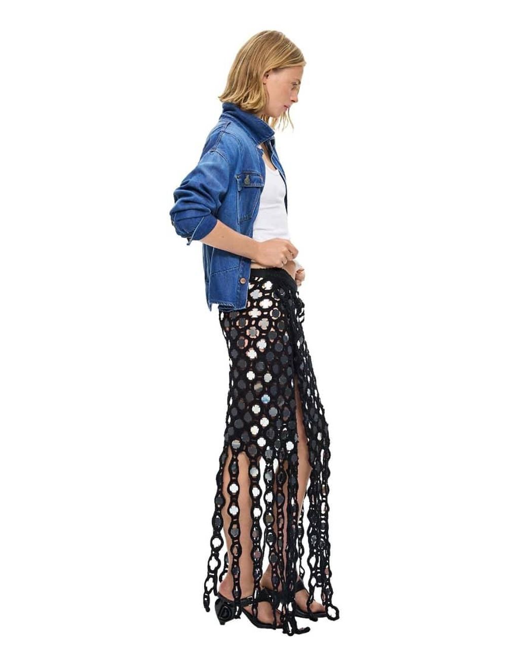 Desigual Blue Crochet Pareo With Sequins