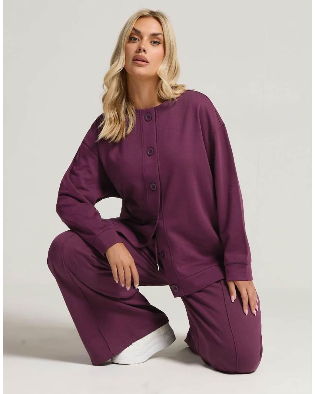 Yours Clothing Purple Jersey Button Cardigan