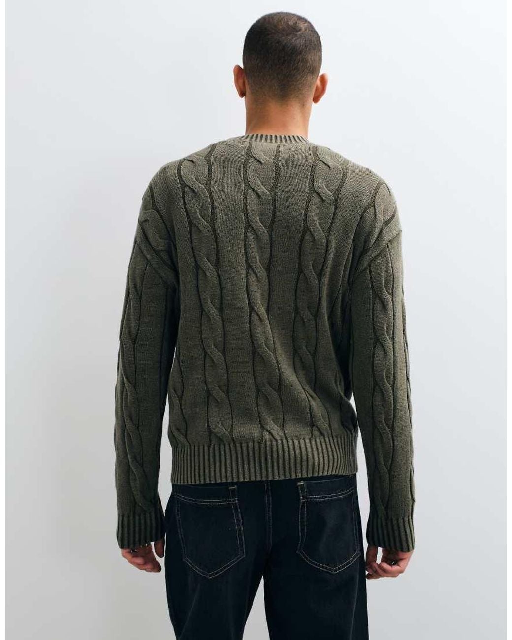 Hollister Green Knitted Cable Knit Jumper for men
