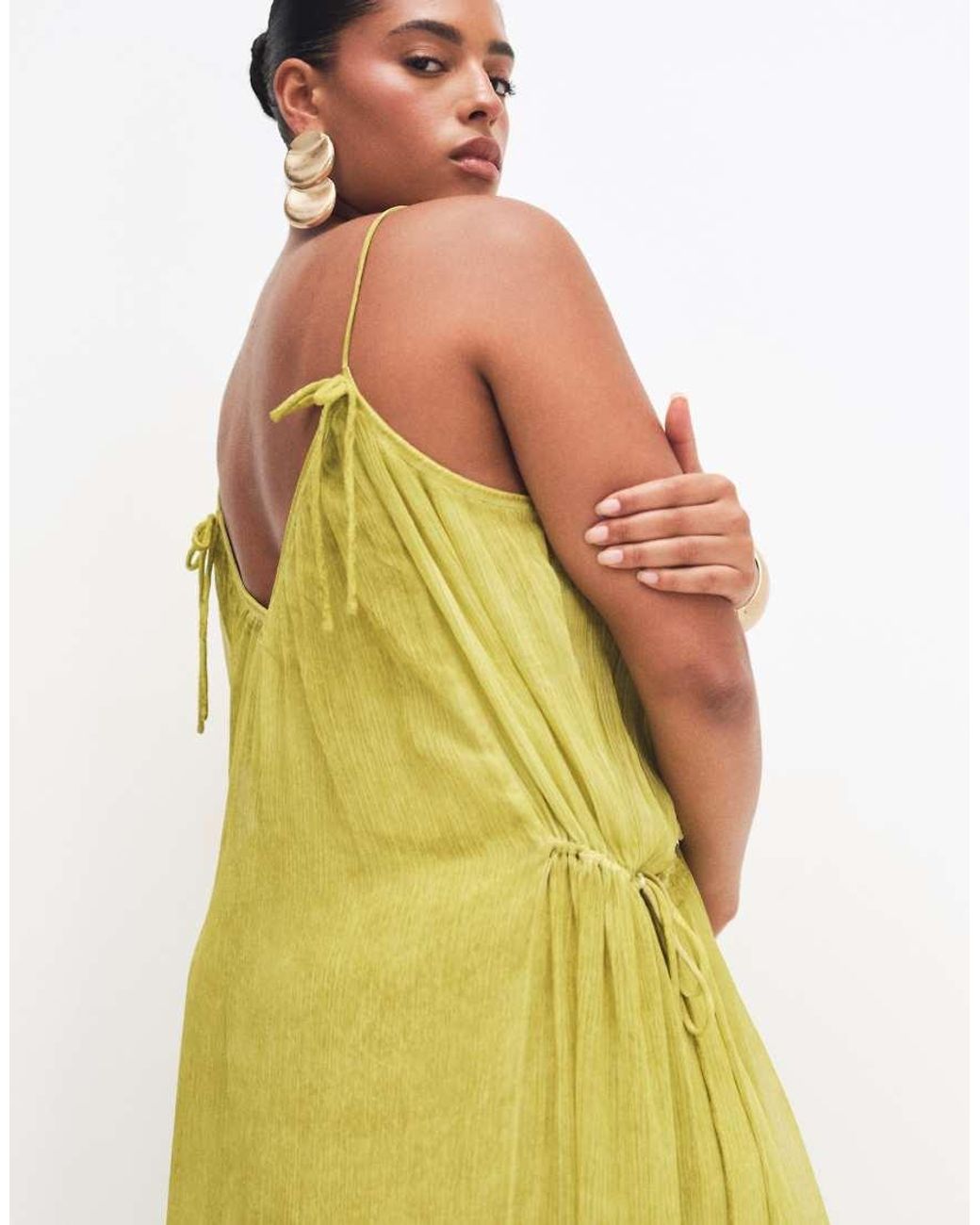 ASOS Yellow Asos Design Curve Smock Cami Maxi Dress With Tie Side Detail