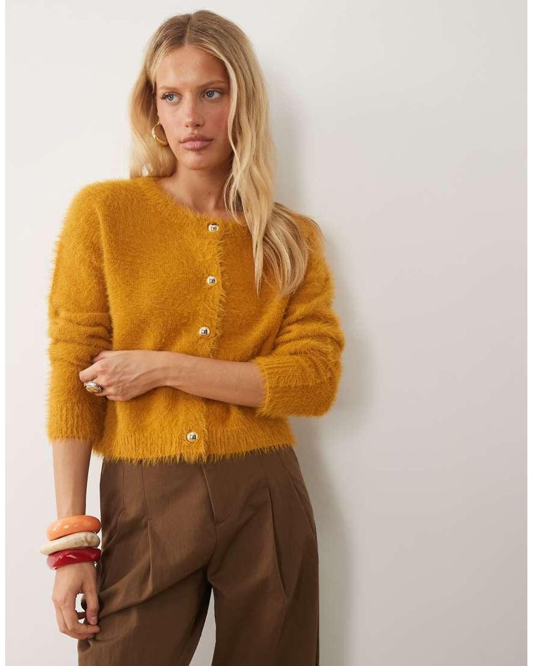 Brave Soul Orange Fluffy Cardigan With Gold Buttons