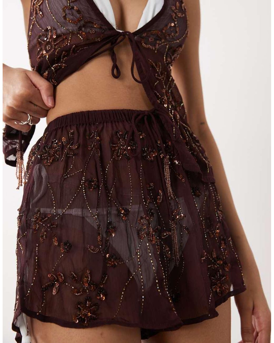 Miss Selfridge Brown Beach Premium Embellished Shorts