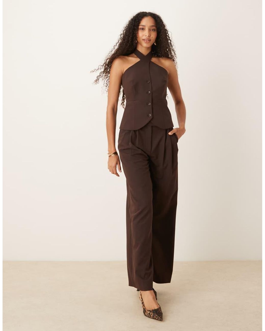 ASOS Brown Tailored Crossover Halter Neck Waistcoat