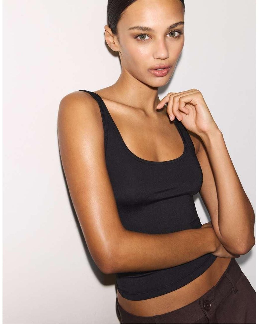 Stradivarius Black Str Polyamide Tank Top