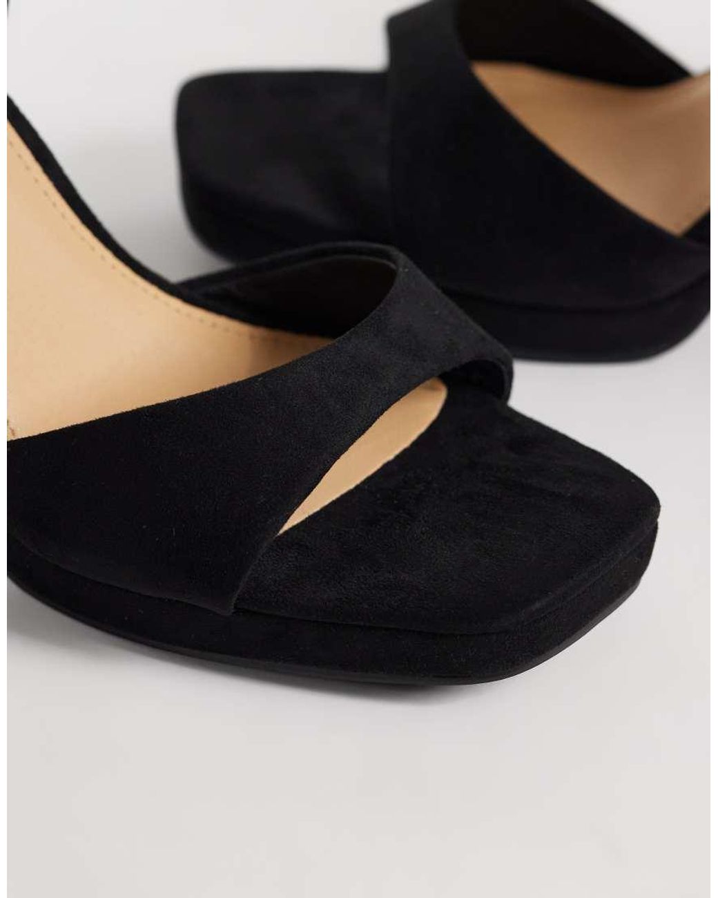 SEQWL Wide Fit Black Faux Suede Platform Block Heeled Sandal