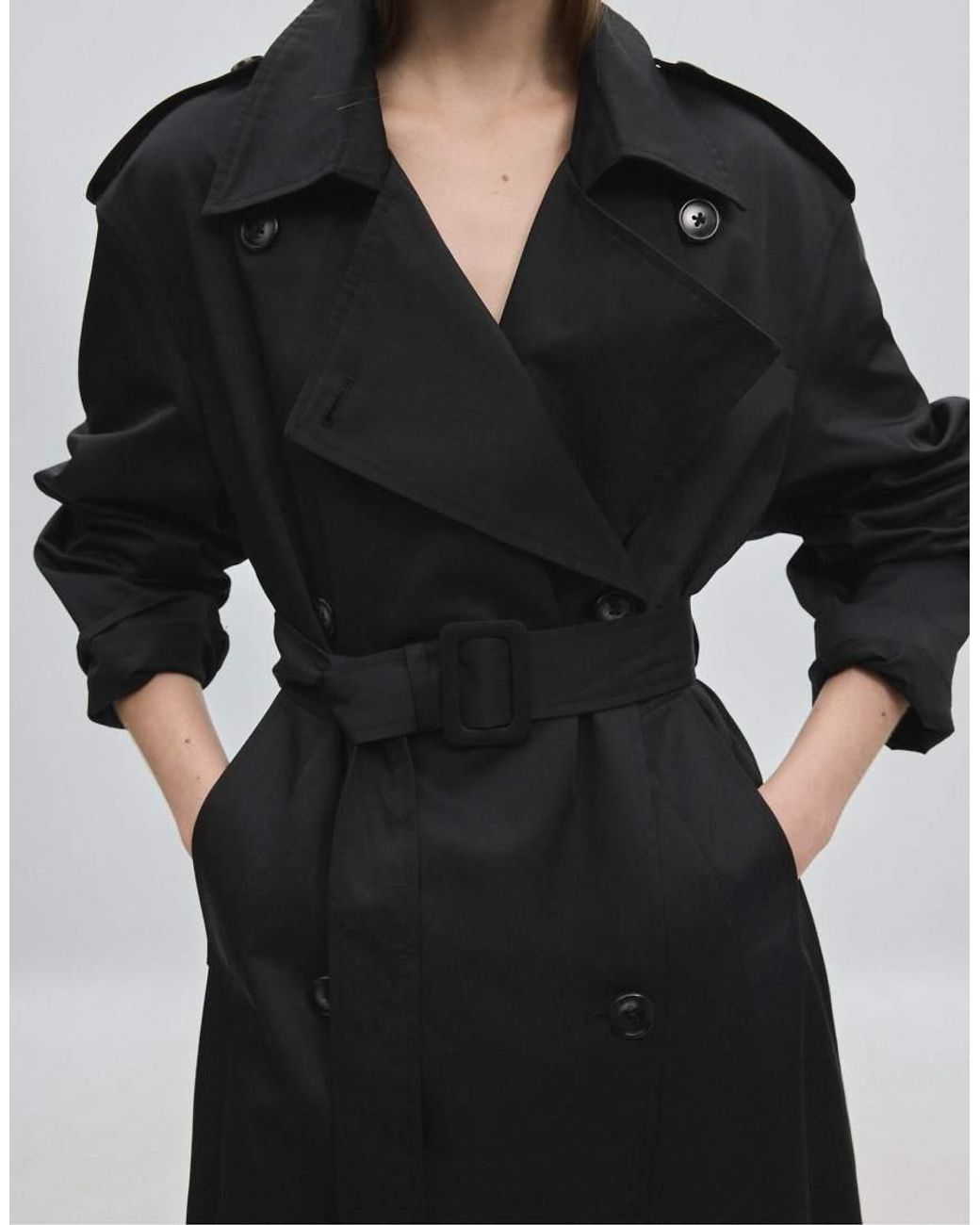 Stradivarius Black Long Basic Trench Coat