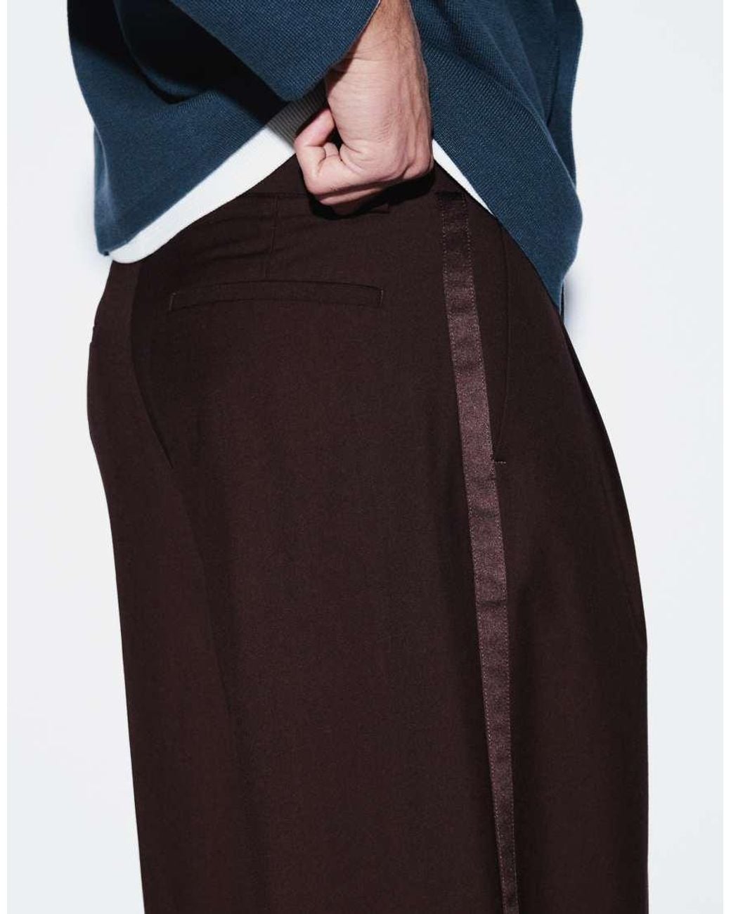 ASOS Blue Tailored Pleated Loose Leg Tuxedo Trousers for men