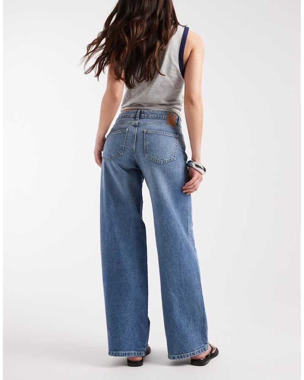 Pieces Blue Selma Low Waisted Wide Leg Jeans