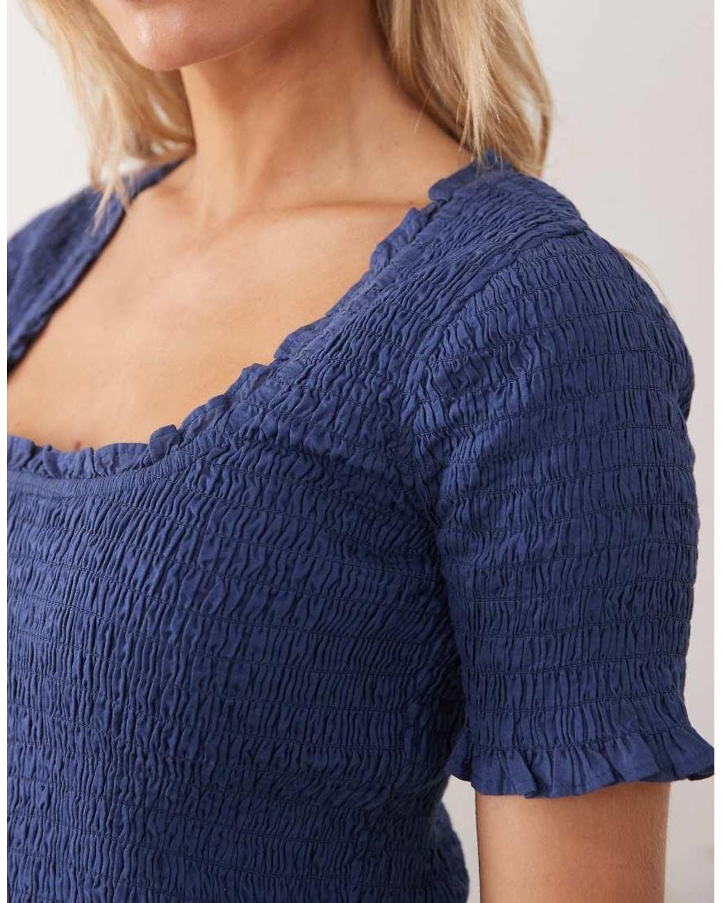 Nobody's Child Petite Blue Zita Cotton Short Sleeve Shirred Bodice Wide Leg Jumpsuit