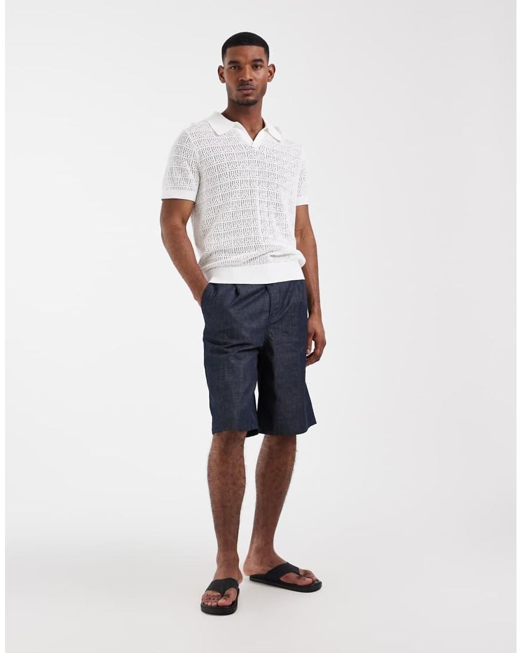South Beach White Crochet Polo for men
