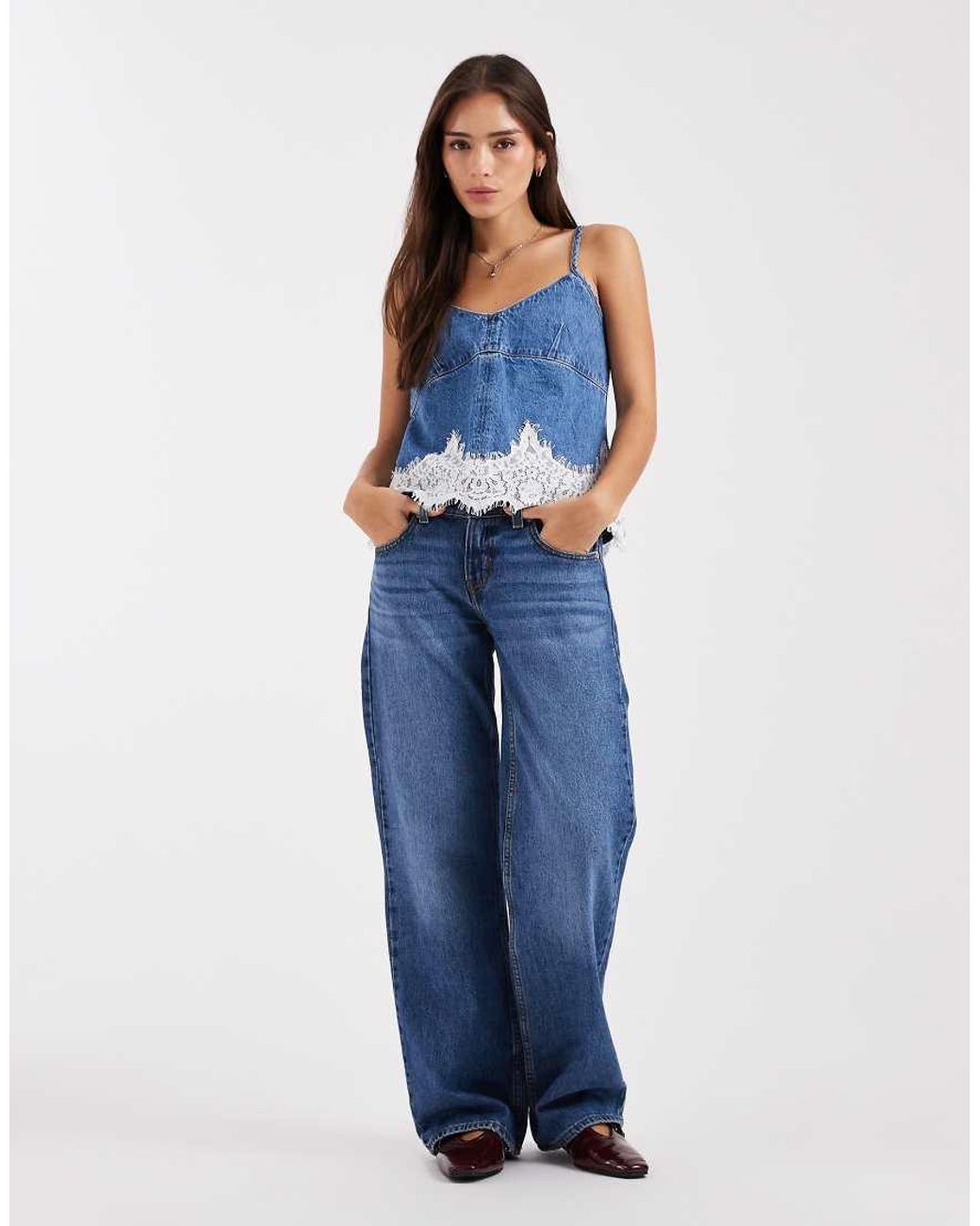 Levi's Denim Kanten Cami Co-Ord in het Blue
