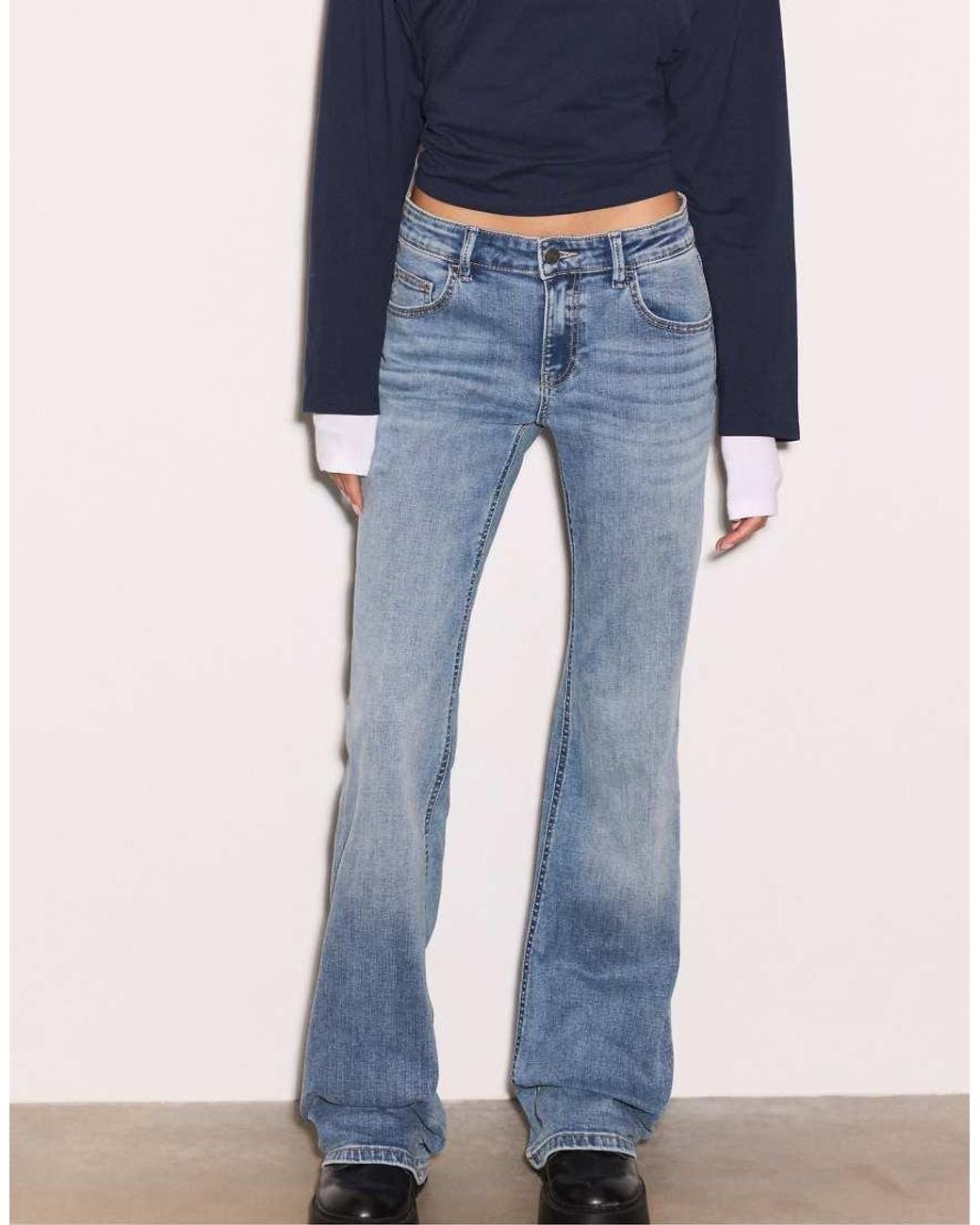 Stradivarius Blue Low-rise Bell Bottom Jeans