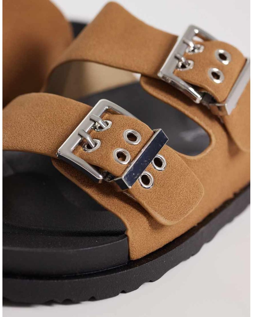 London Rebel Brown Morgan Double Buckle Flat Sandals