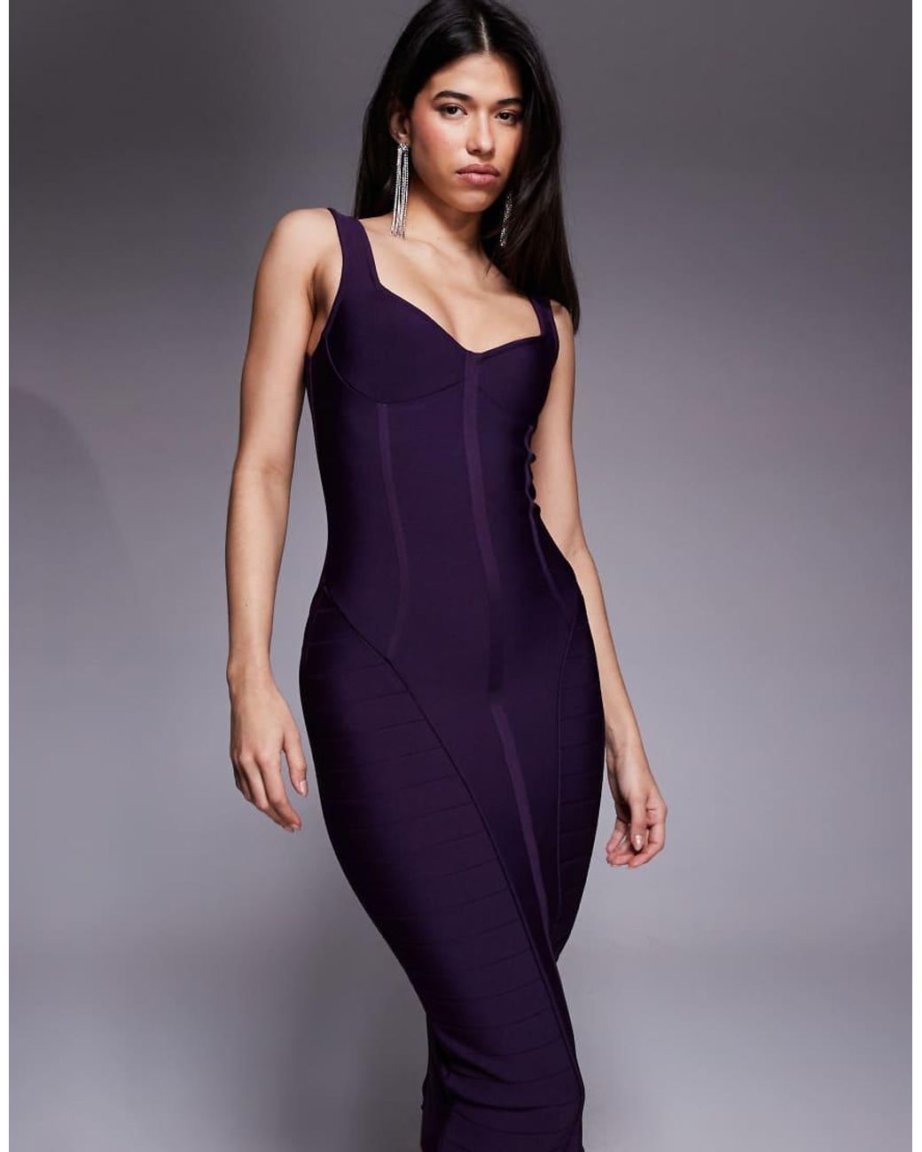 Kaiia Blue Exclusive Premium Sweetheart Neckline Bodycon Sculpting Bandage Midi Dress