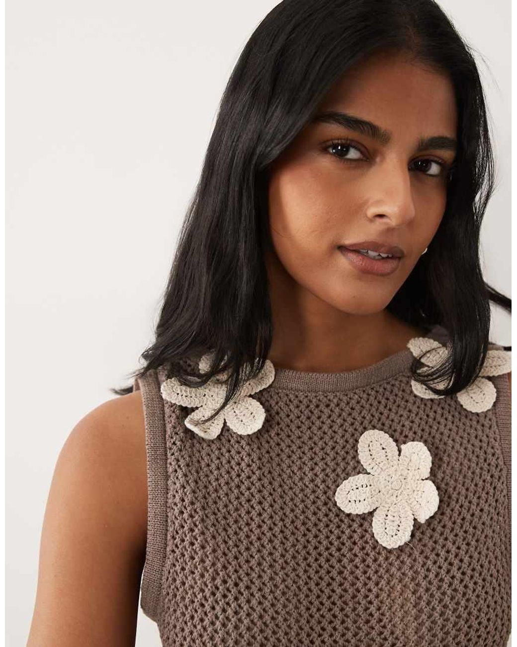 ASOS Brown Knitted 3d Floral Mini Dress