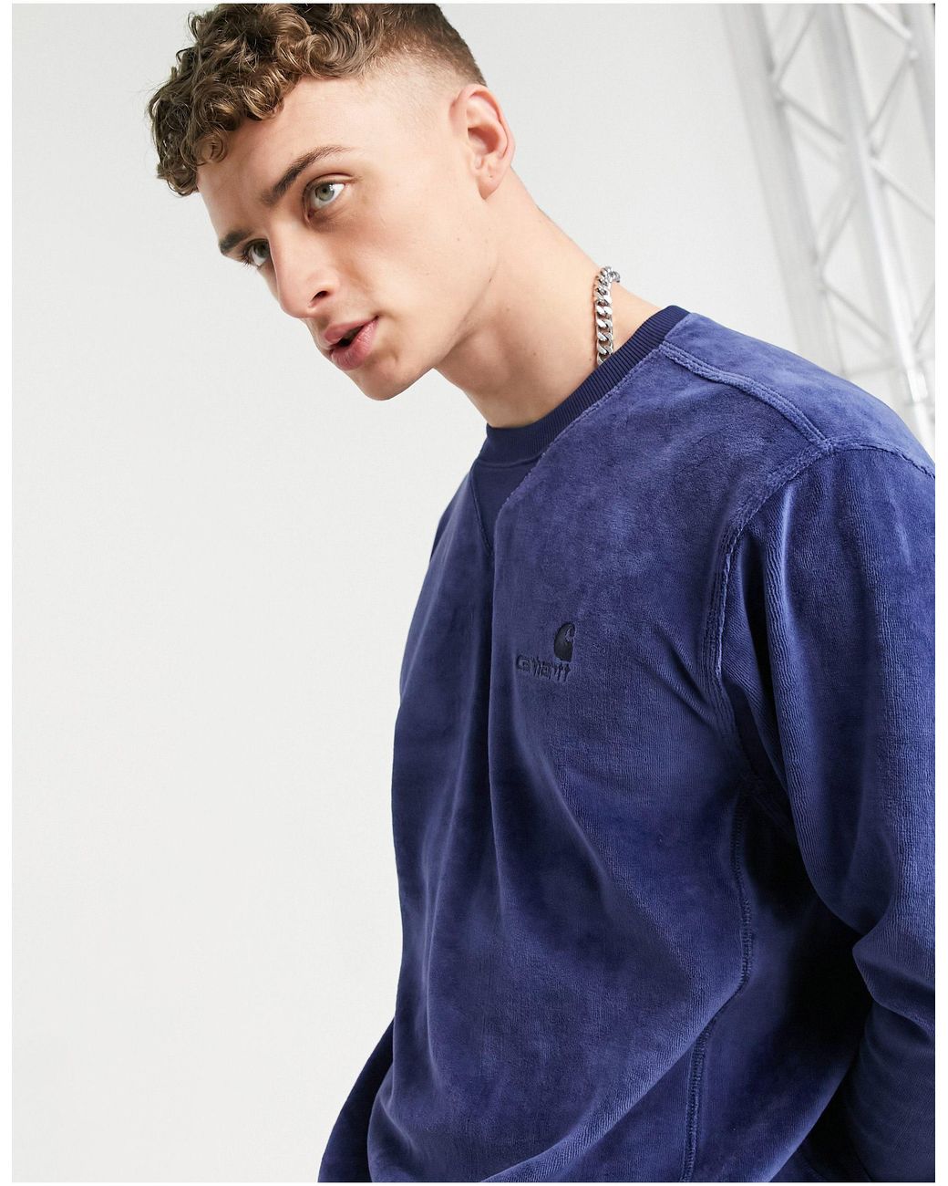 Carhartt WIP United Script Velour Sweatshirt in Blue for Men | Lyst UK
