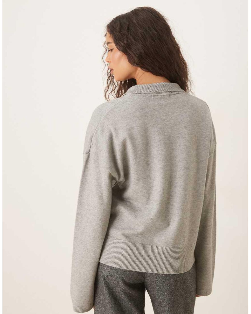 Gina Tricot Gray Long Sleeve Collar Knitted Sweater