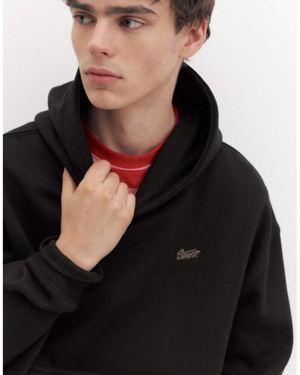 Pull&Bear Black Stwd Boxy-fit Hoodie for men