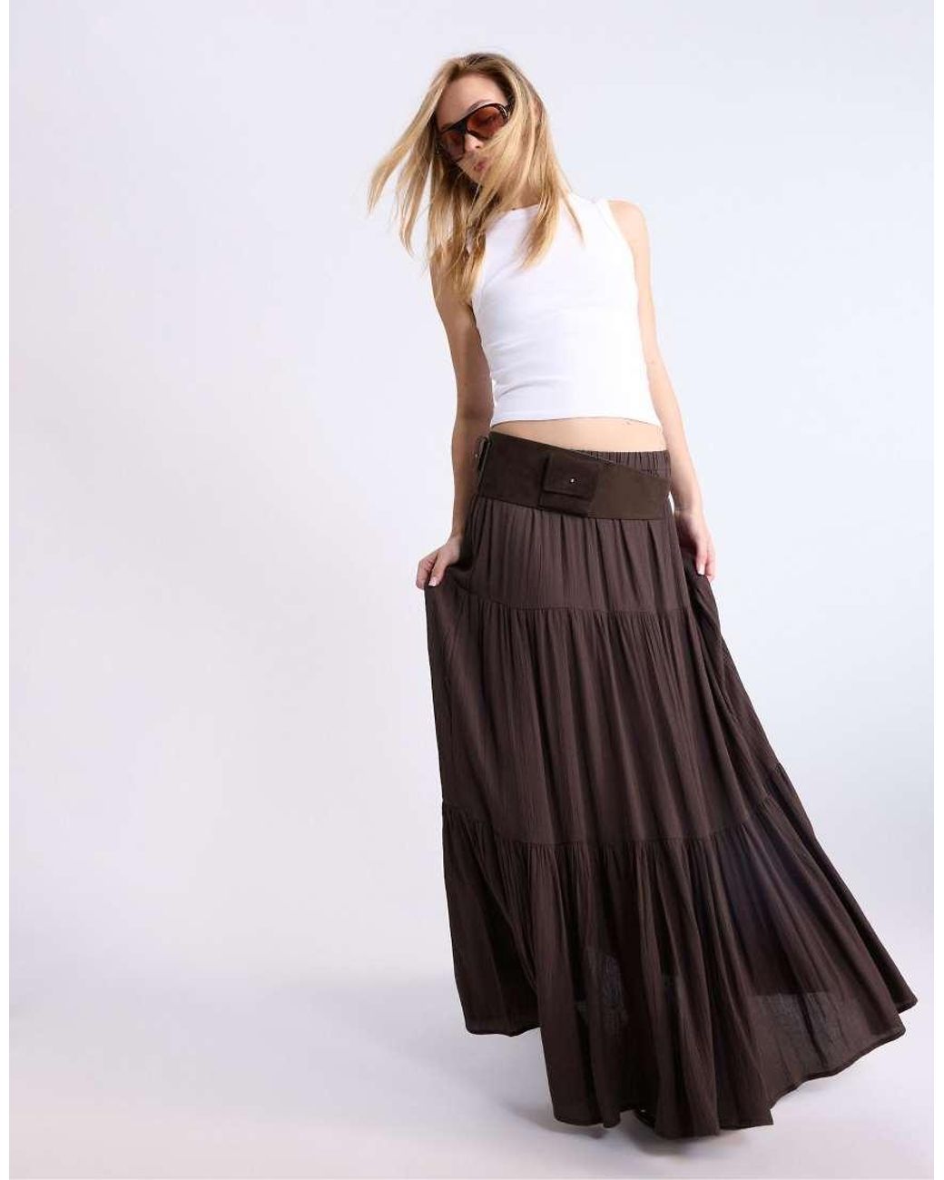 Stradivarius Brown Boho Midi Skirt