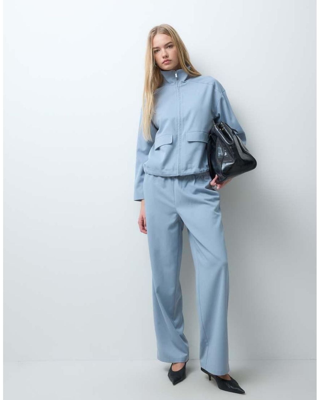 4th & Reckless Blue Elasticated toggle Waist Detail Wide Leg Pants Set