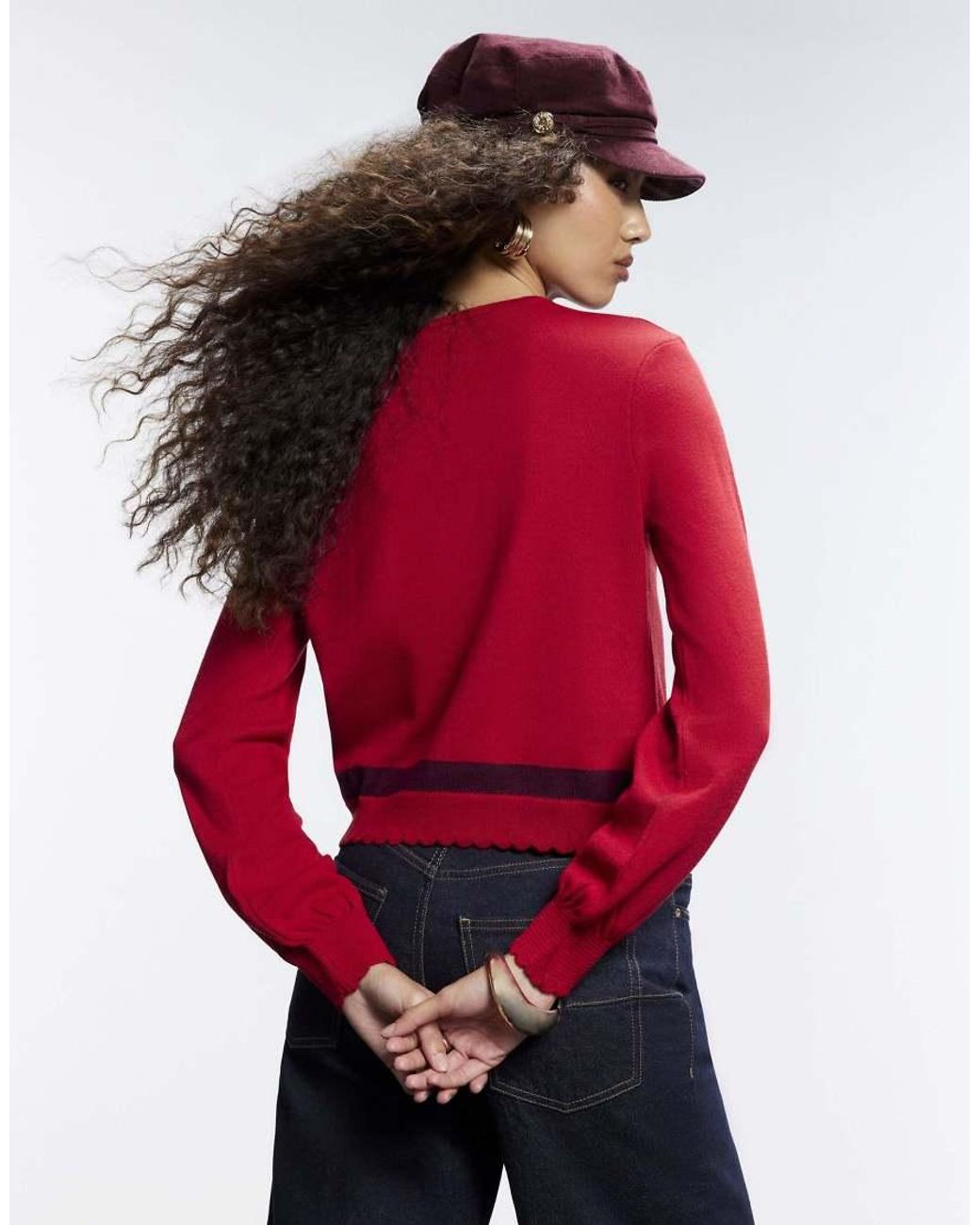 River Island Red Open Button Blocked Cardigan