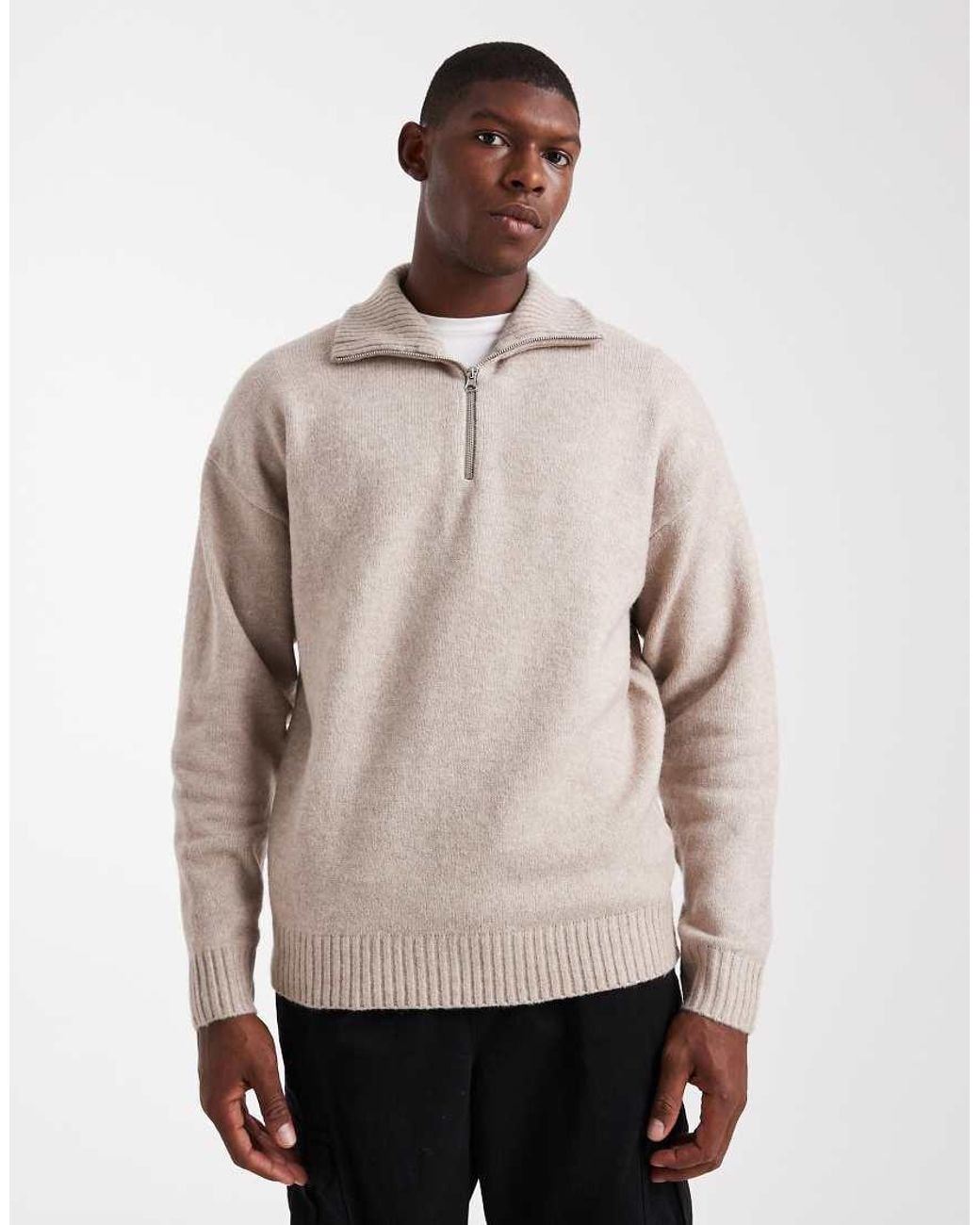 Jack & Jones Natural Fluffy Quarter Zip Jumper for men