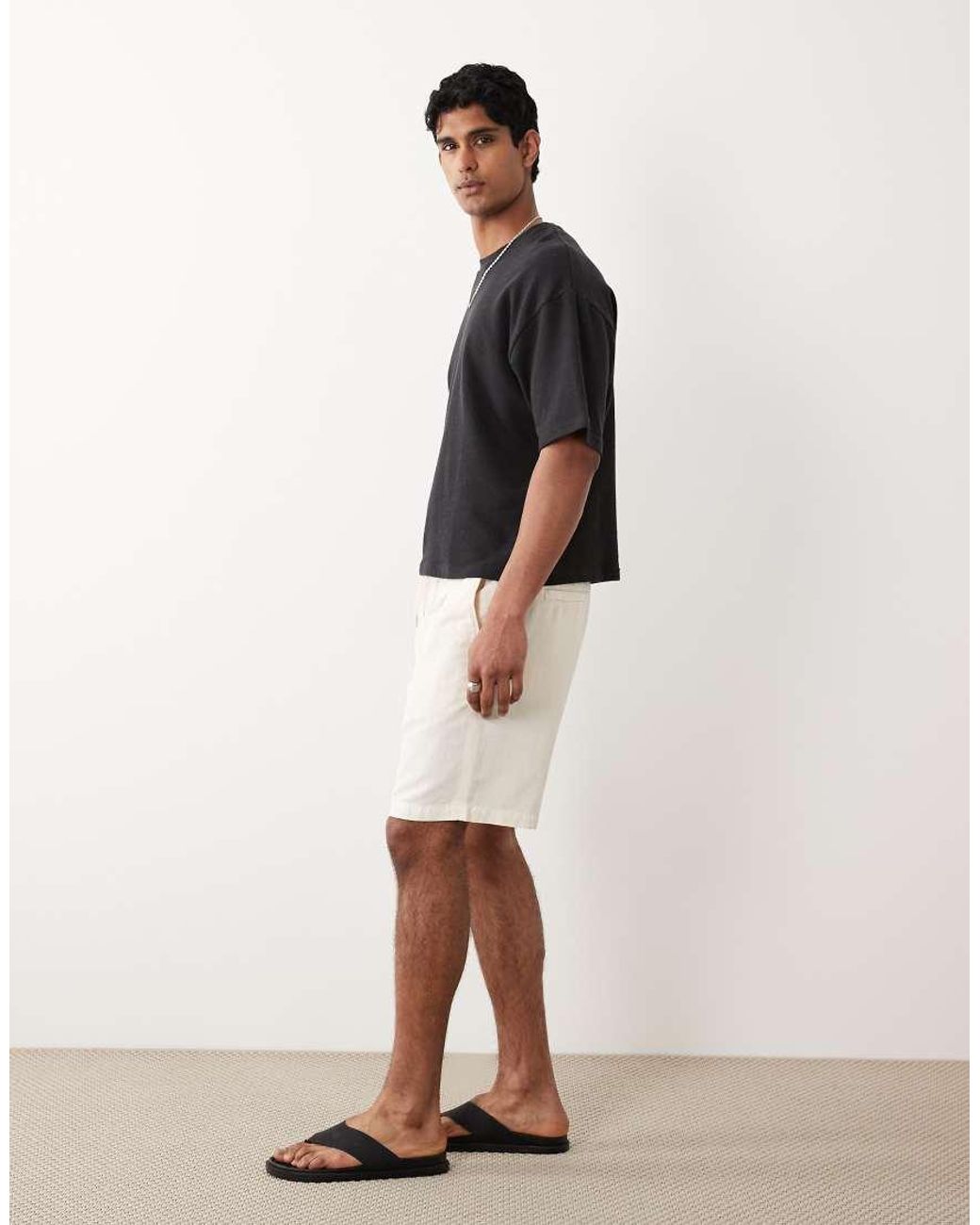 Mango Black Loose Fit Cotton Mix Draw String Shorts for men