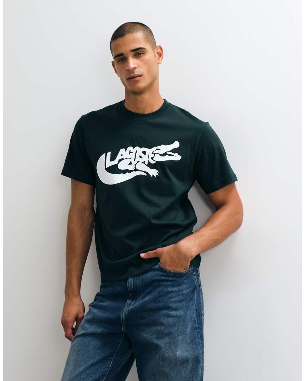 Lacoste Black Crocodile Logo Graphic T-Shirt for men