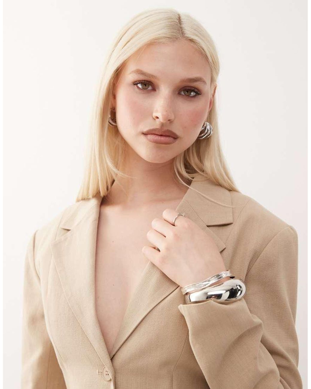 Lioness Natural Horizon Linen Look Cotton Structured Pocket Detail Blazer Mini Dress