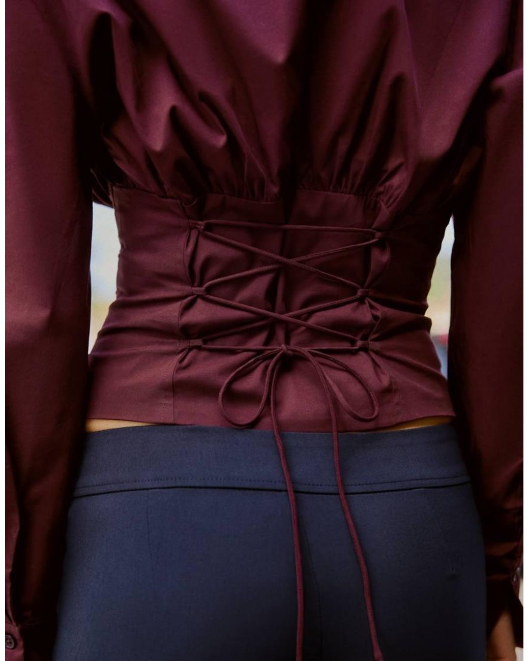 Bershka Red Long Sleeve Corset-effect Shirt