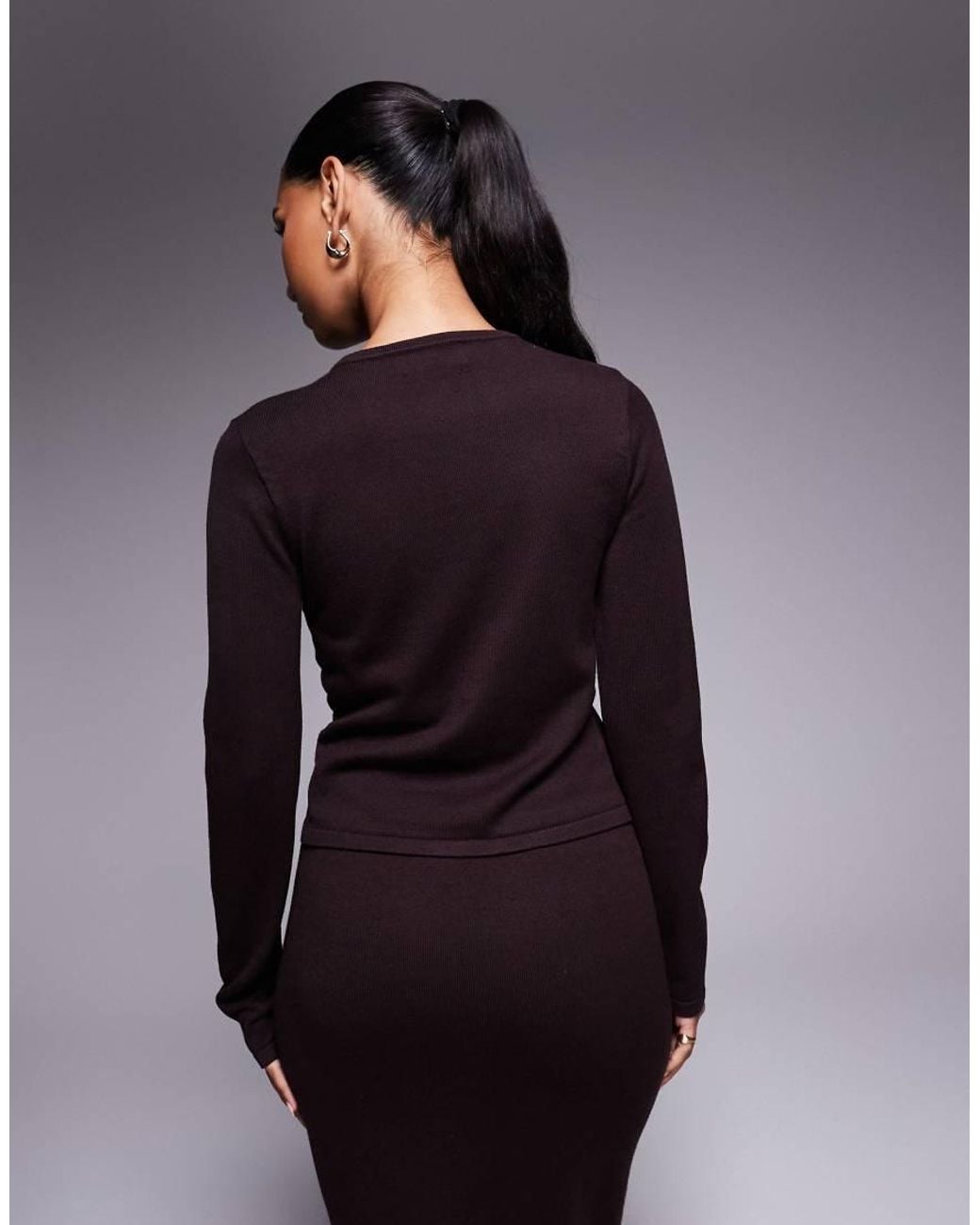 Kaiia Blue Exclusive Button Through Split Front Long Sleeve Cardigan Co-ord Chocolate