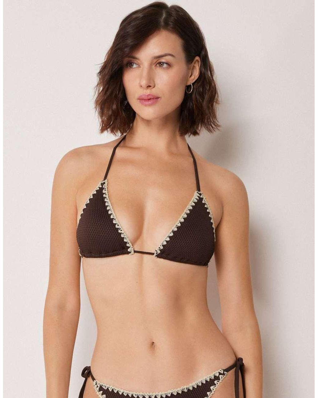 Calzedonia Natural Triangle Bikini Top Bicolor Embroidery