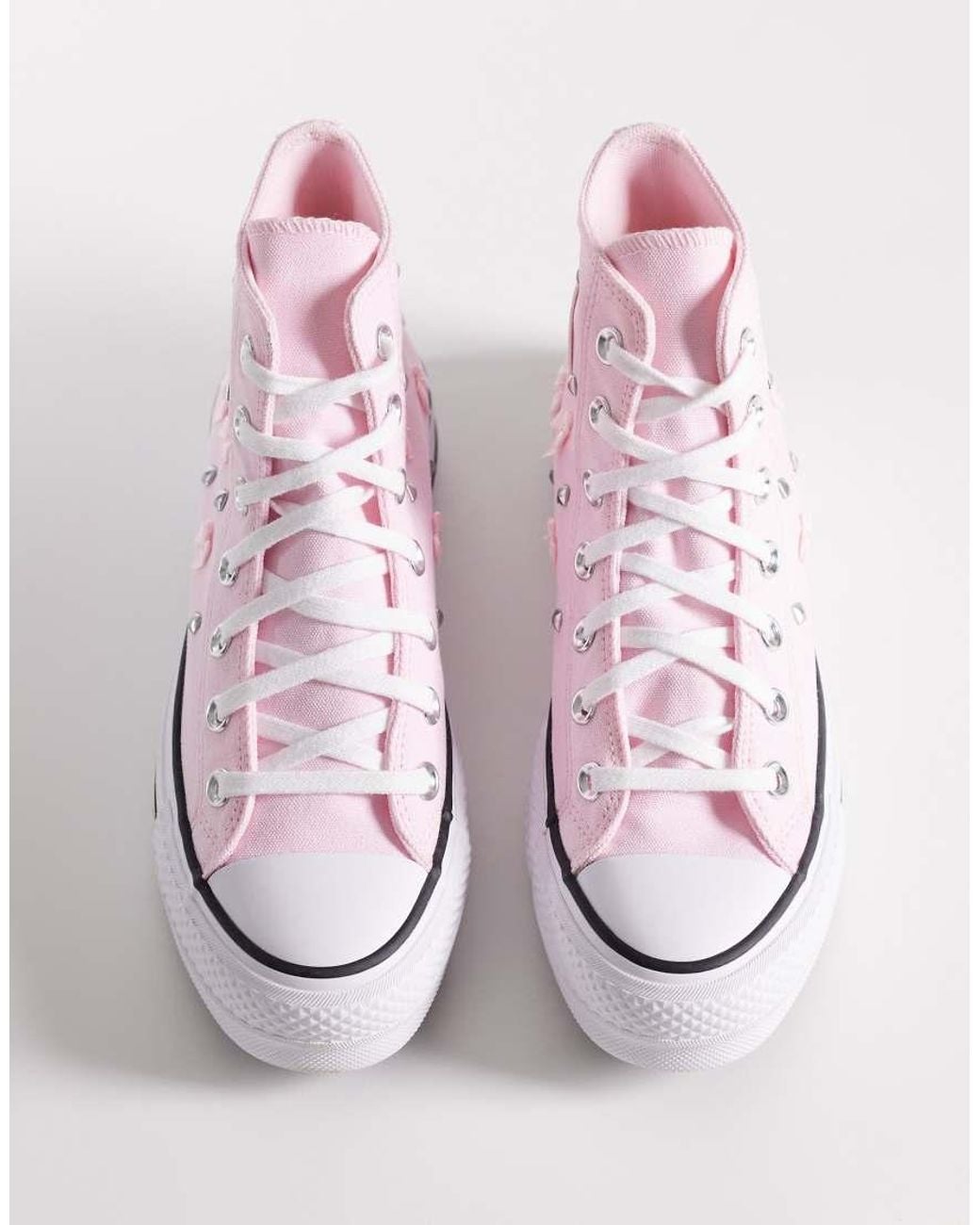 Converse Pink Chuck Taylor All Star Lift Hi Platform Sneakers With Bow And Stud Detailing